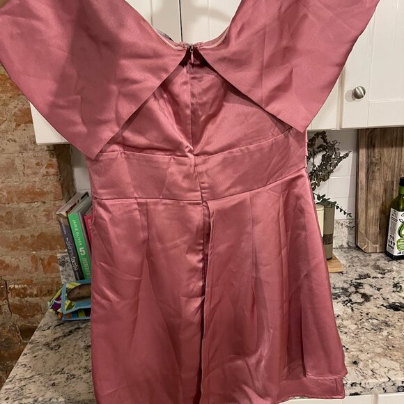 Lulus Pink Satin Off-the-Shoulder Mini Dress, Size L - Picture 4 of 8
